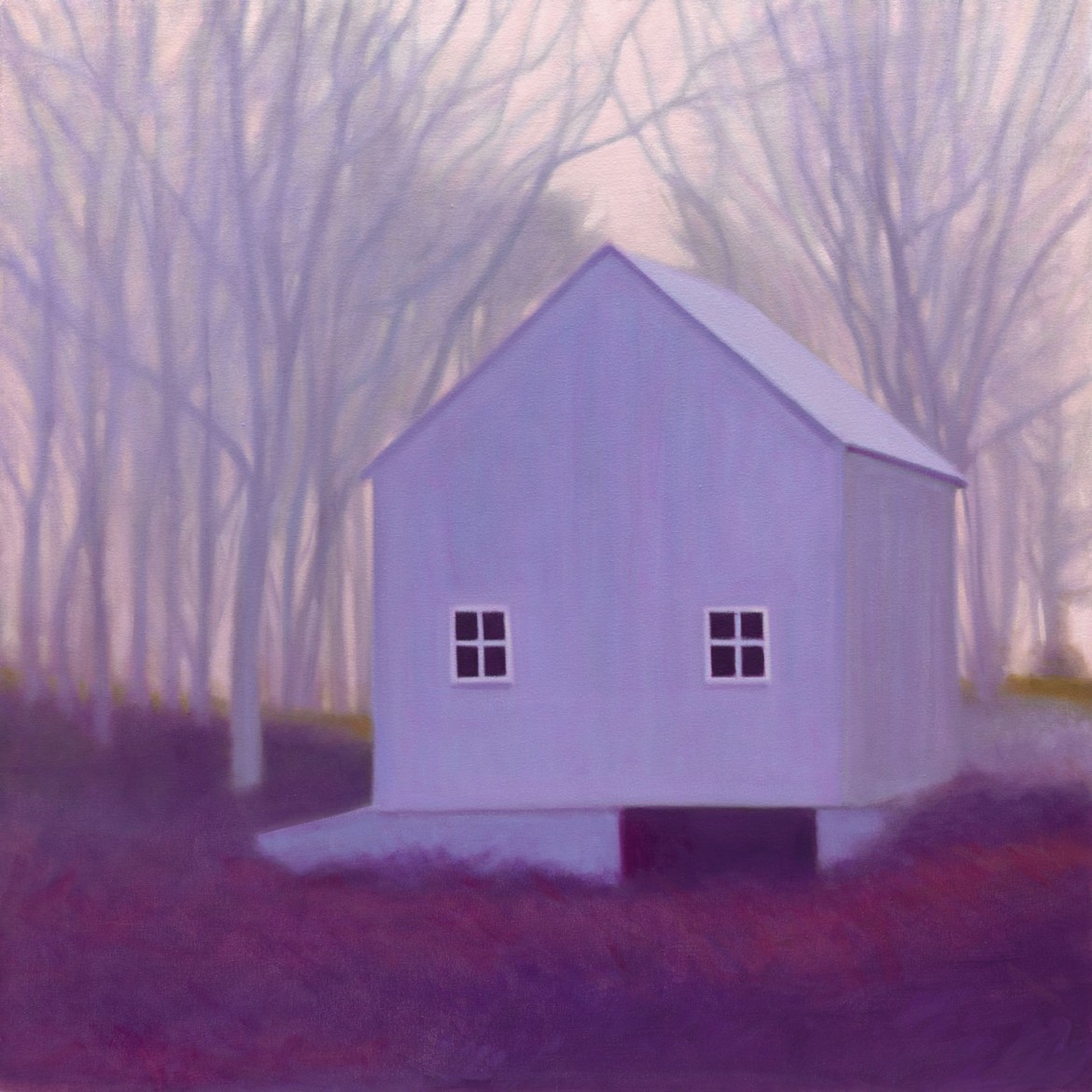 Lilac Barn, Fading Light, oil on canvas, 40  x 40"