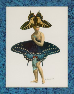 Butterfly Girl, mixed media paper collage 13.75 x 10.5" 